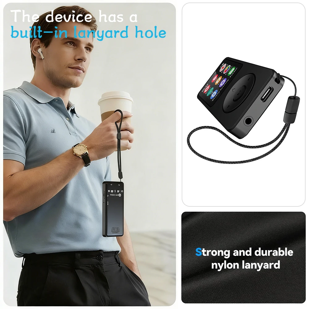 Фото 2025 Новый MP3-плеер Type-C Портативный Walkmen Bluetooth 5.4 Музыкальный плеер Поддержка записи электронных книг FM-радио для спортивных шорт №2