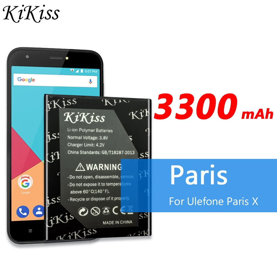 

Аккумулятор KiKiss 3300 мАч для Ulefone Paris X мобильный телефон, аккумулятор большой емкости 3300 мАч для Ulefone Paris X