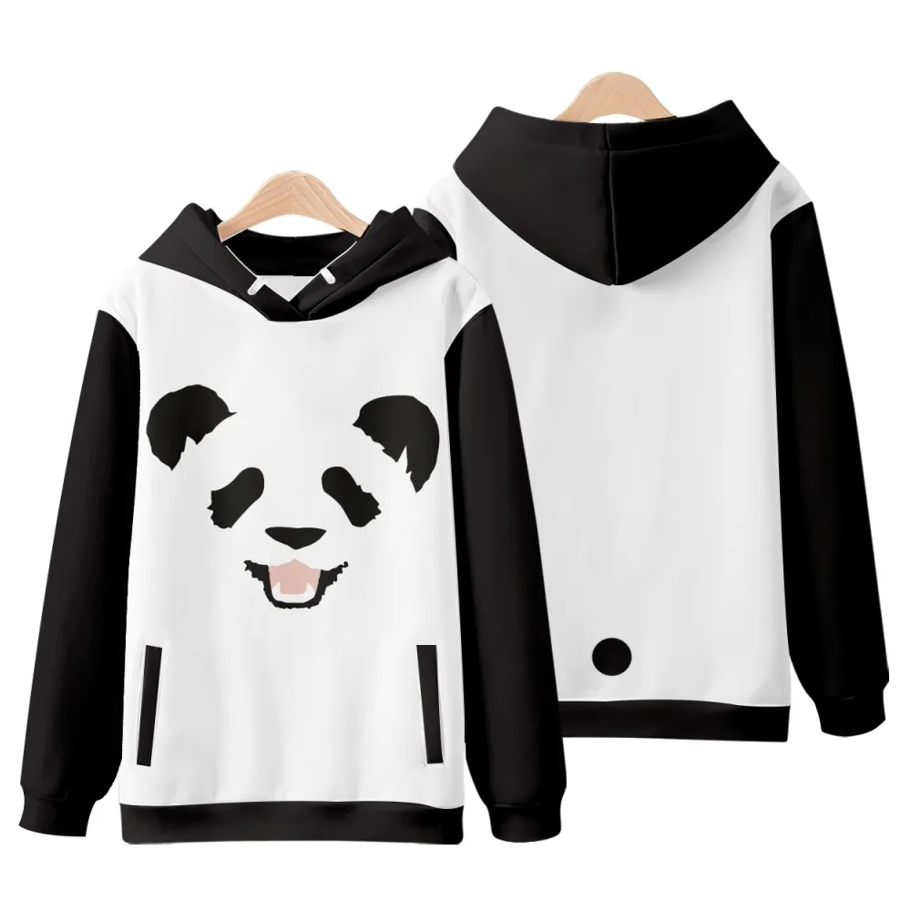 

Толстовки с капюшоном для мальчиков и девочек, простые свитшоты черно-белого цвета с 3D рисунком улыбающейся панды, для мужчин и женщин