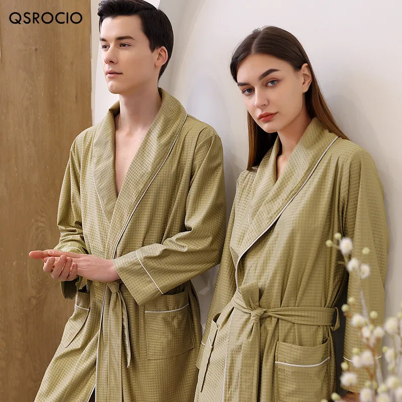 

QSROCIO High Quality Women's Pajamas Robe Couples Plus Size Bathrobe Set Waffle Tricot Nightwear for Men Homewear Sleepwear