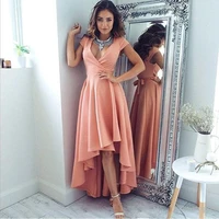 hot sale 2022 peach homecoming dresses high low cocktail gowns v neckline short sleeves party dresses short front long back
