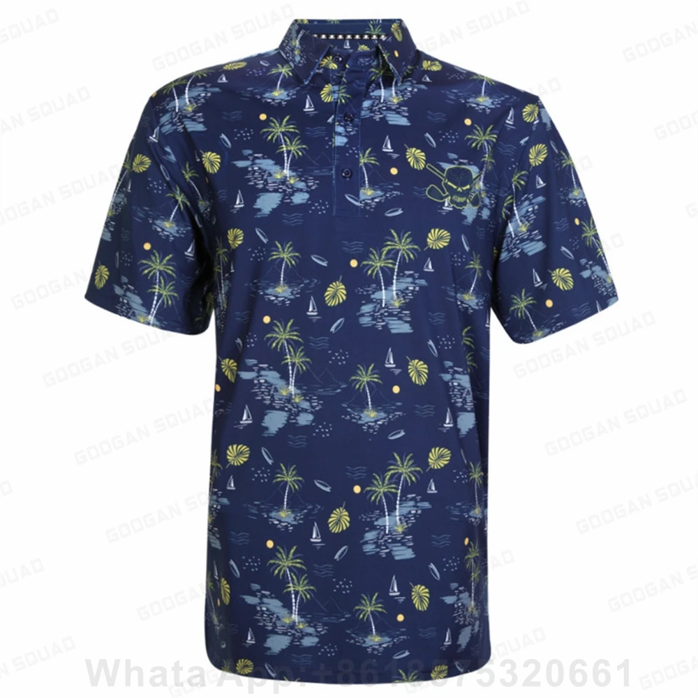 2023 Summer Men Golf Wear Floral Casual Print Fashion Polo Clothing Short Sleeve T-shirt Golf Course Sports Clothing Football