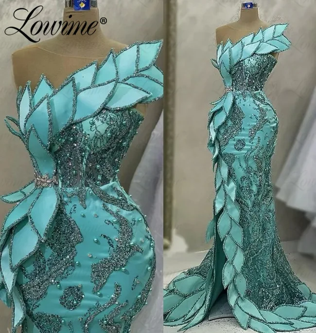 

Lowime Dubai Arabic Long Mermaid Prom Dress Aso Ebi Crystals Beaded Evening Party Engagement Gowns Dresses Robe De Soiree 2023