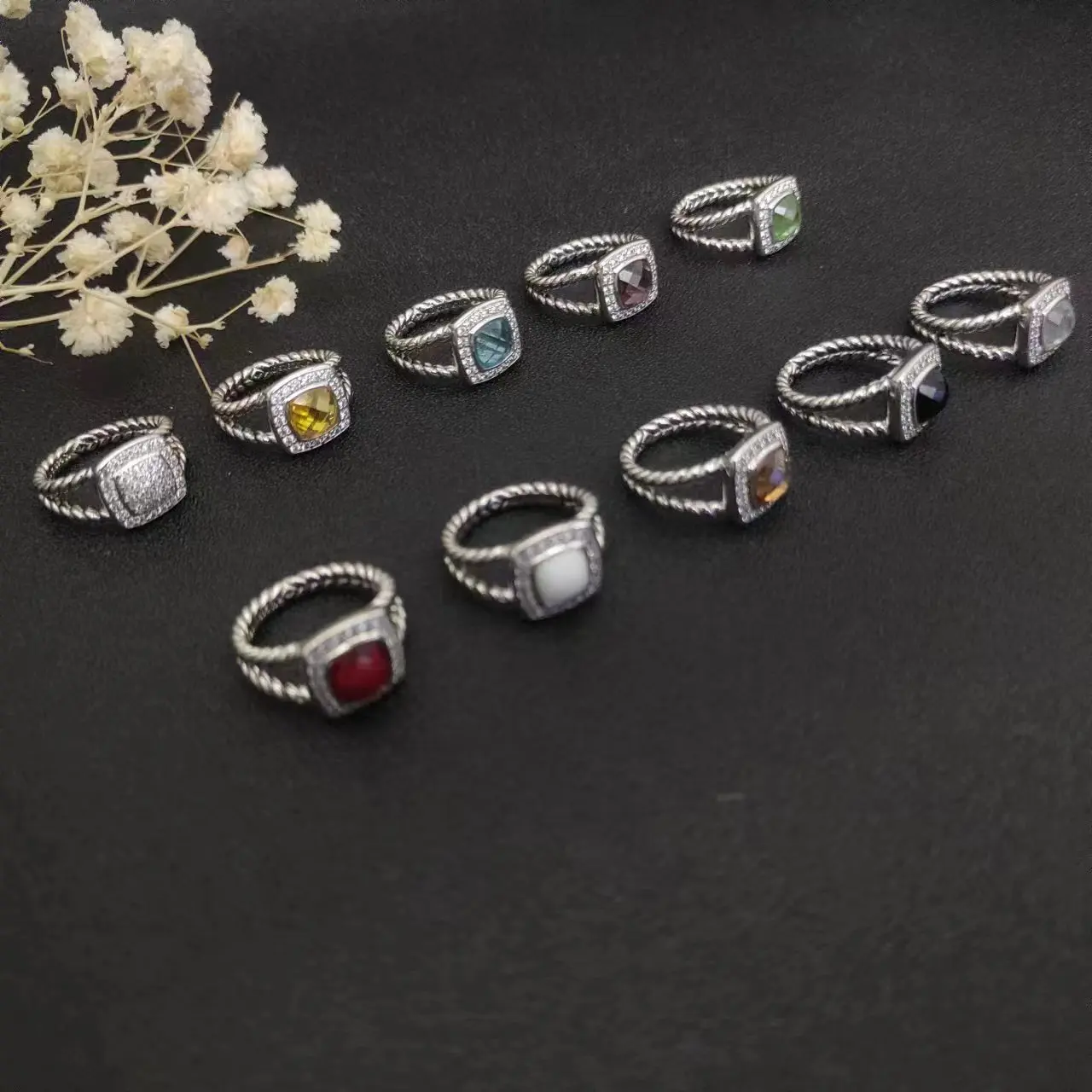 Man's Popular Jewelry David Yurman Men DY Eden Emerald Diamond Eternity Band Ring in Silver 925 Plated Platinum