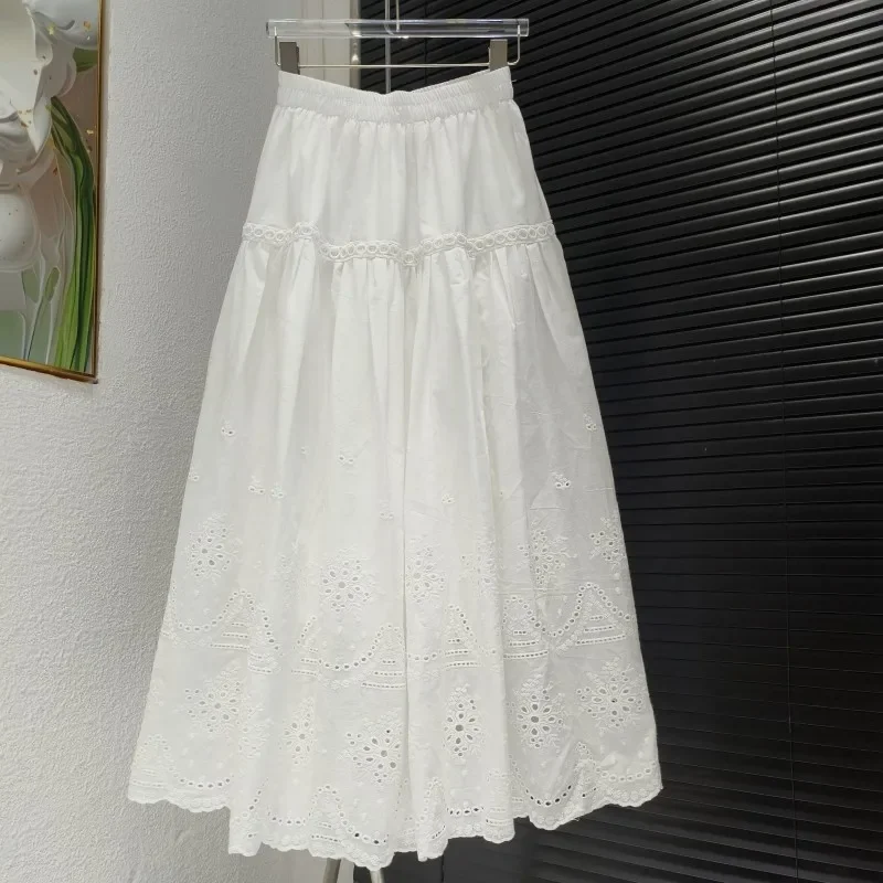 Женская кружевная юбка с завышенной талией летняя плиссированная до середины