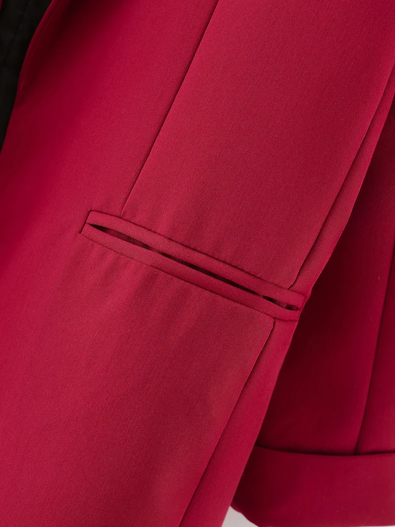Red Buttonless Chic Blazer Women Mid Length Solid Colors Suits 2021 Spring Autumn Office Lady Casual Work Elegant Blazer Fashion
