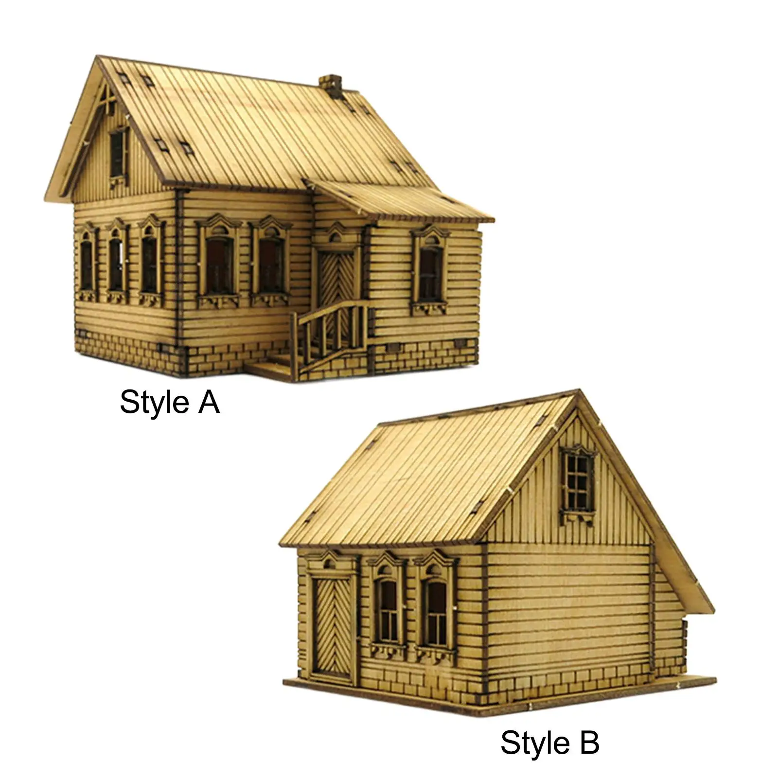 

1/72 Miniature Wooden House Wooden Puzzle DIY Painting Architecture Scene for Sand Table Layout Model Railway Diorama Accessory