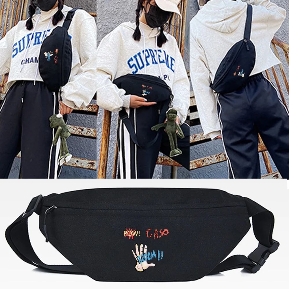 

Men Waist Bags Chest Pack Outdoor Sports Bag Canvas Pouch Korean-style Alphabet Palm Print Waist Bag Fanny Pouch Crossbody Women