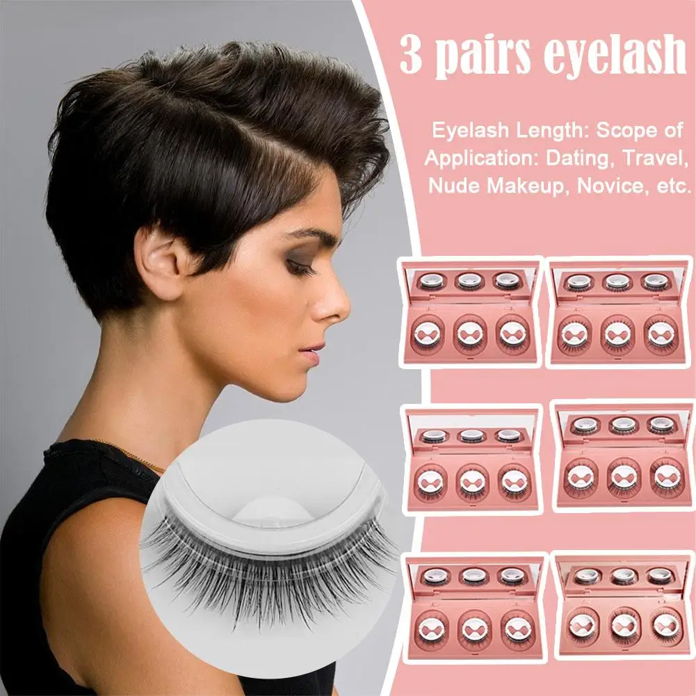 

3pairs/box Self Adhesive False Eyelashes Reusable Individual Eyelash Lashes Thick Volume No Need Long Glue Extension Eyelas A6B8