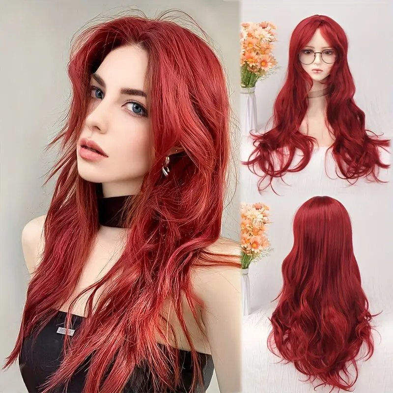 

SEEANO Synthetic Long Wavy Cosplay Wig 60cm With Bangs Red Light Blonde Pink Lolita Wig Women Halloween Cosplay Wigs Female Wig