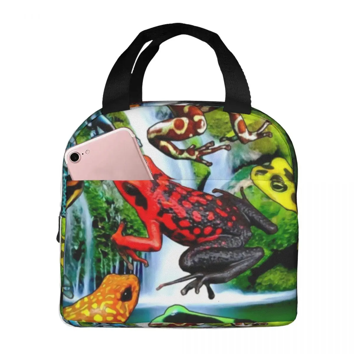 

Rainforest Frog Lunch Bag with Handle Colorful Poison Frogs Cool Cooler Bag Carry Office Meal Thermal Bag