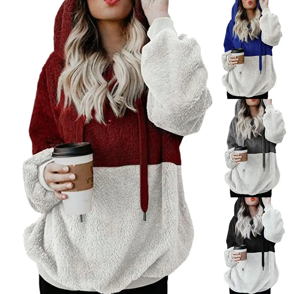 Winter Fashion Women hoodies Plush Hooded Sweatshirt Patchwork Long-Sleeved Causal Hooded Sweatshirt For Female Clothing 2022