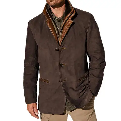Куртка мужская из искусственной кожи, с длинным рукавом, Осень-зима
