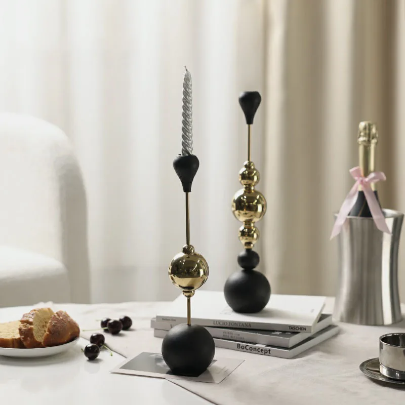 

Luxtry Stacking Geometric Metal Ball Ornament Wooden Candlestick Holder For Dining Table Wedding Christmas Home Atmosphere Decor