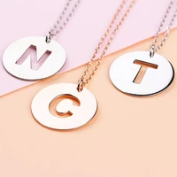 custom hollow out letter women necklaces personalized stainless steel round pendant a z initial necklaces fashion jewelry gifts