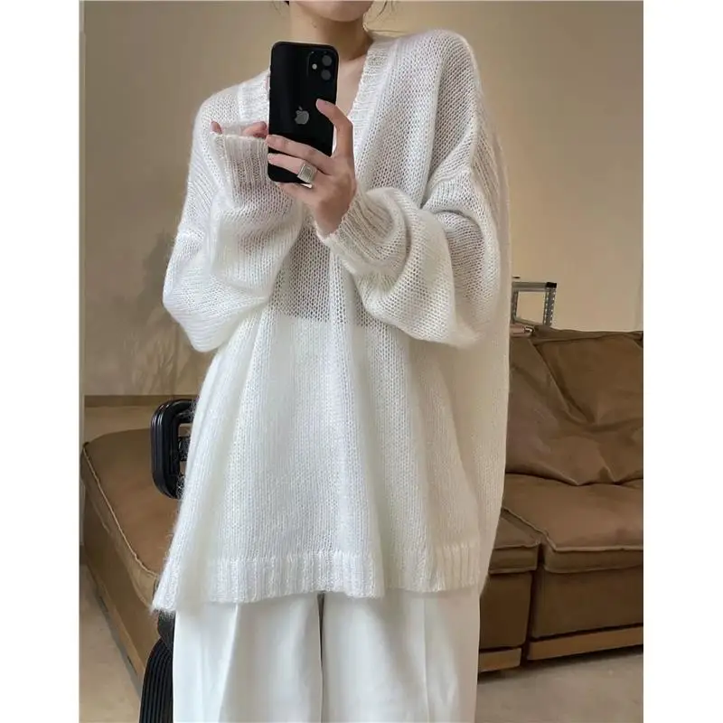 Ozhouzhan Idle Sle мохеровый свитер женский возрастной свободный утягивающий тонкий