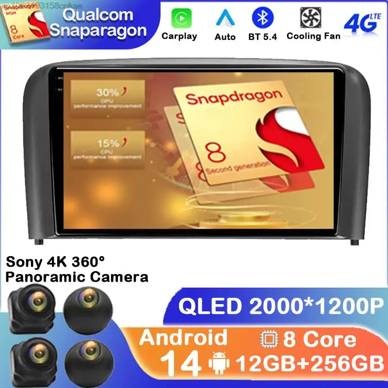 Автомагнитола для Volvo S80 1 1998-2006 мультимедийный видеоплеер навигация Android 14 GPS Carplay