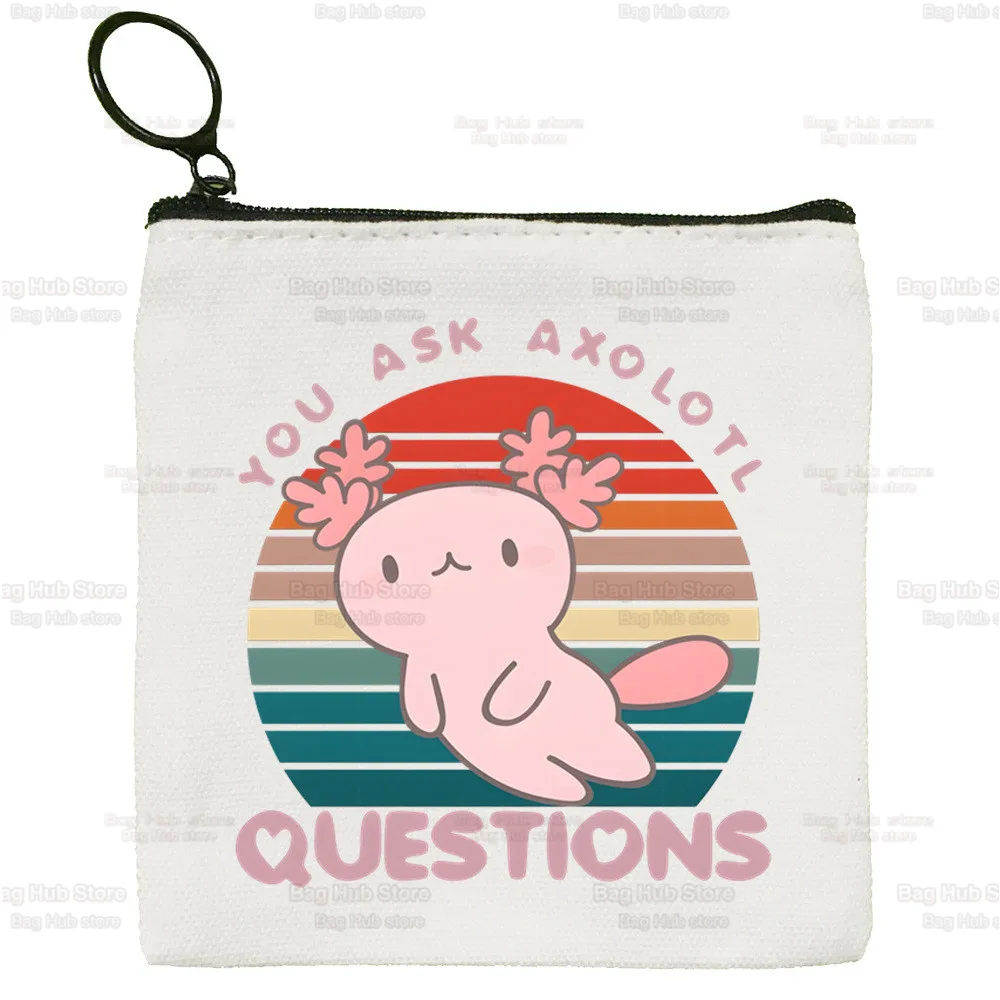 Axolotl Cartoon Coin Purse Female Mini Cute Cartoon Canvas Art Cute Animal Kawaii Key Case Coin Purse Student Wallet