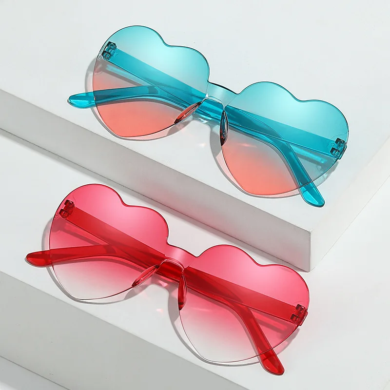 

Heart sunglasses Heart Sunglasses Jelly rimless Heart one-piece Glasses Dazzling Color Glasses sunglasses women