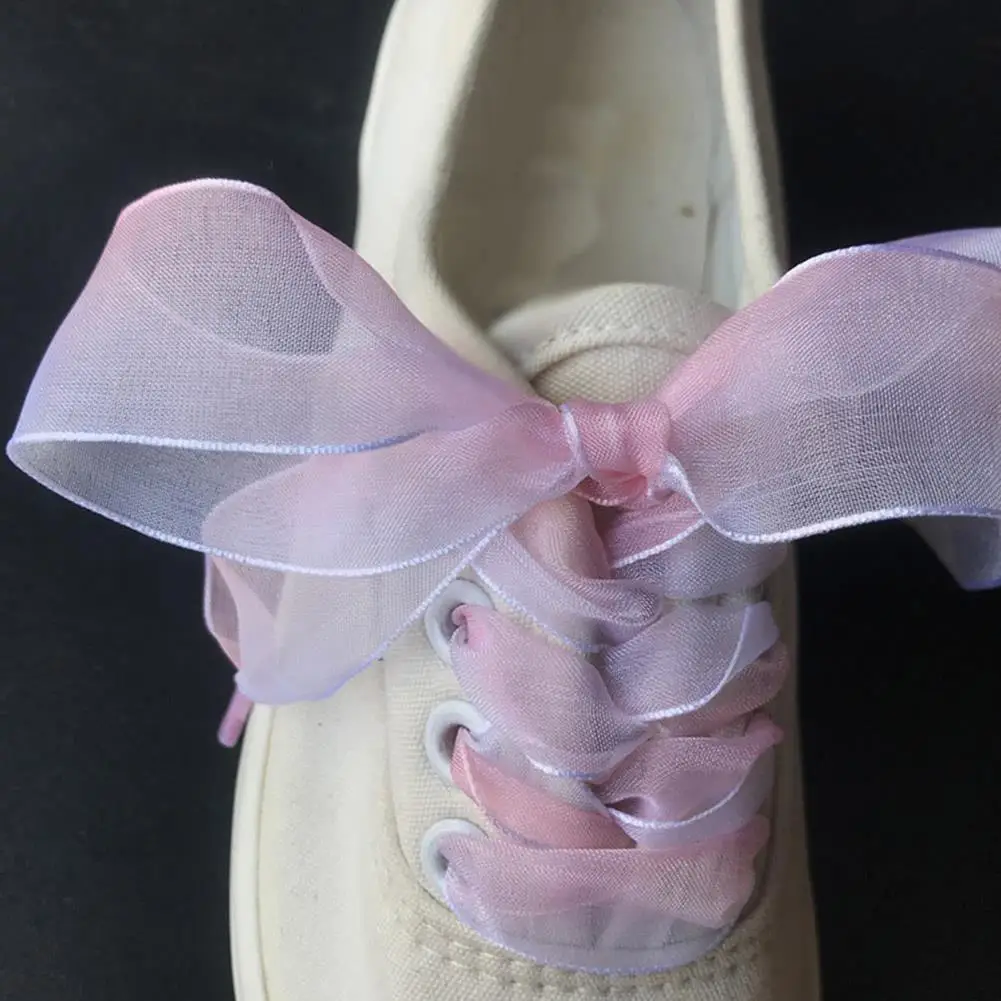 2.5cm Width Organza Shoe Strings Women Bow Shoelaces Flat Silk Satin Ribbon Canvas Shoes Shoelace Sneakers Sport Shoes Lace Gift