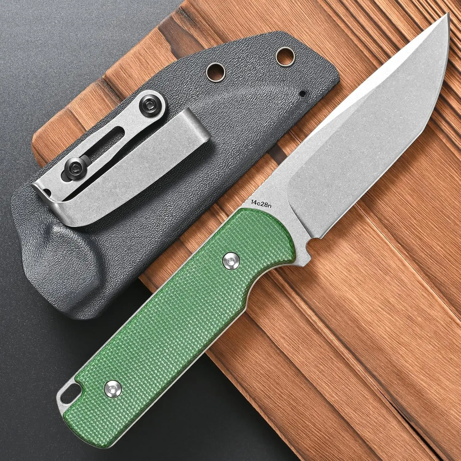 Фото Нож Eafengrow FF117 с фиксированным клинком из стали 14C28N, клинок с обработкой Stonewashed, рукоять из микарты, цельнометаллический клинок для кемпинга, работы и выживания №4