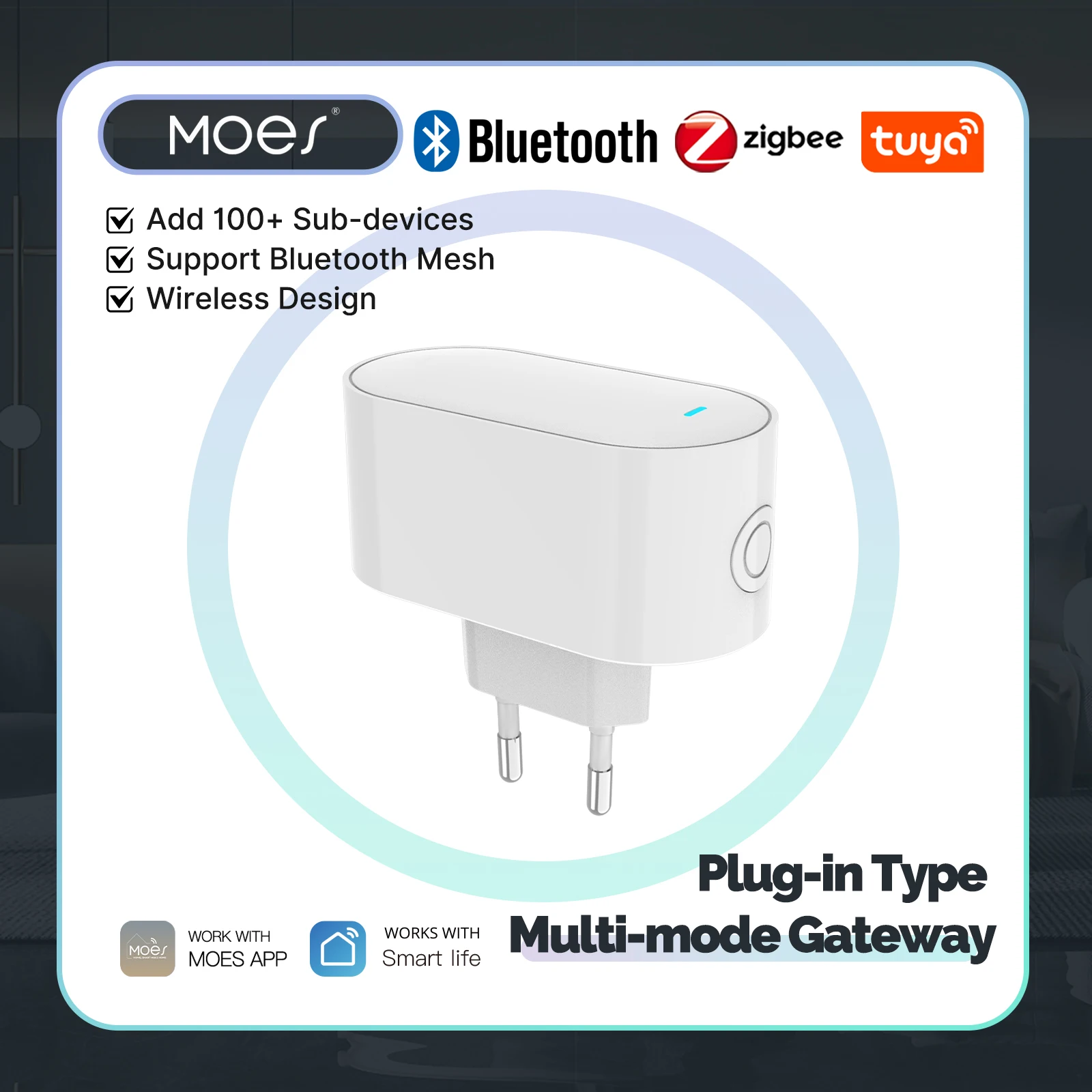 Фото MOES Tuya Многорежимный ZigBee Bluetooth BLE Mesh Socket Gateway Smart Hub Версия для ЕС Дополнительное 100+ дополнительных устройств Пульт дистанционного управления №1