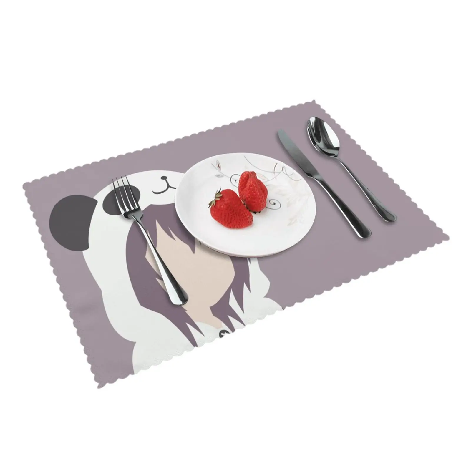 

Grey Panda Anime Kitchen Accessories Placemat Polyester Single Side Printed 12x18 Inch Strong Heat Resistance Set of 4