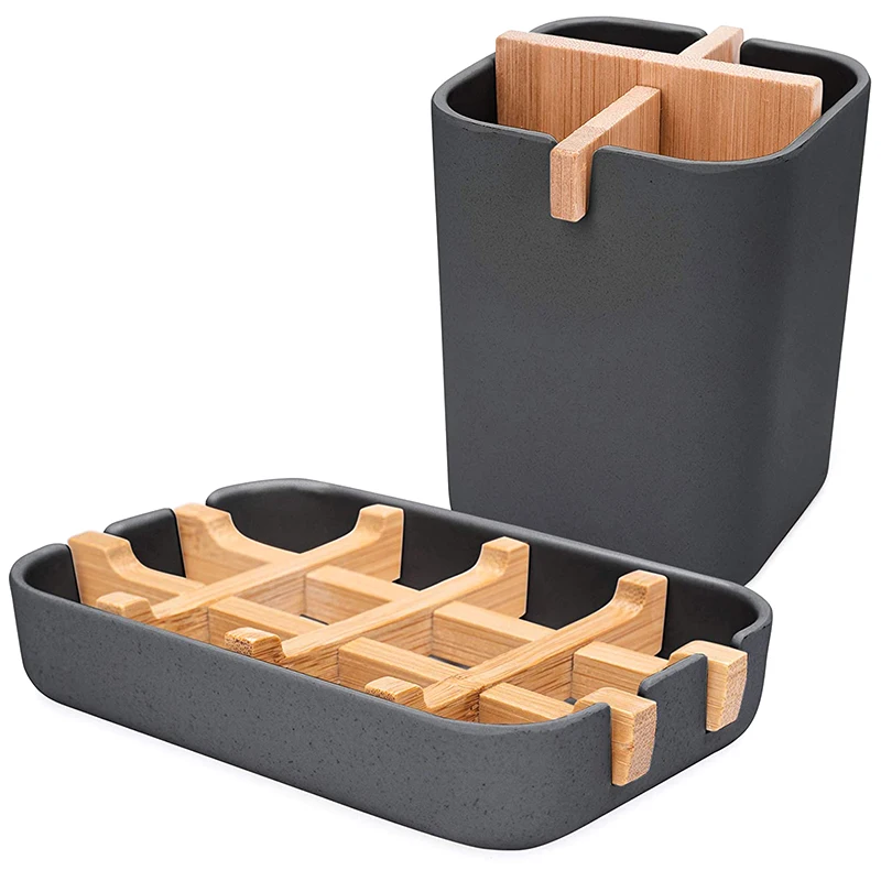 

Bamboo Soap Holder And Toothbrush Holder Bundle -Natural Durable Soap Dish And Toothbrush Caddy - Eco Friendly Mould
