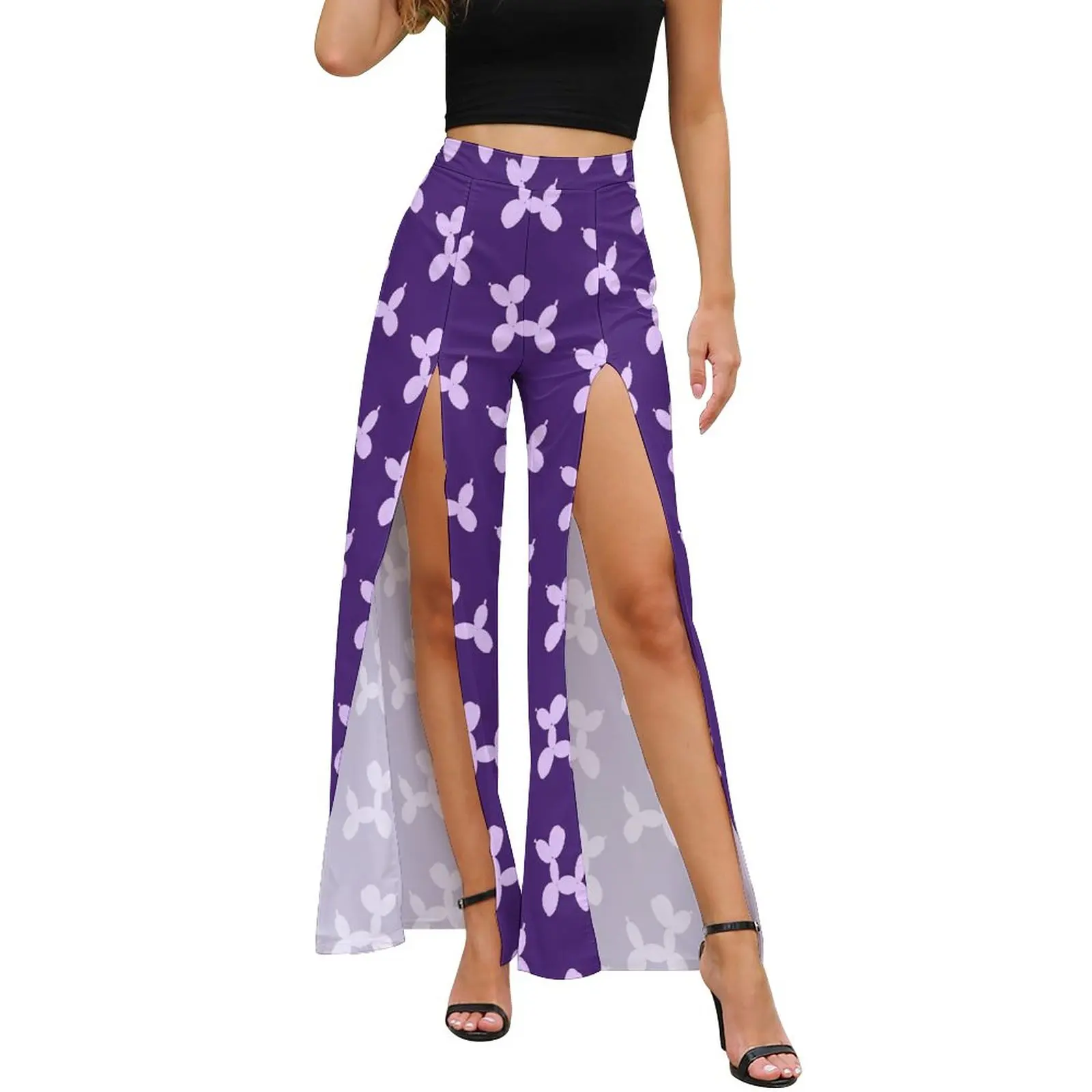

Balloon Dog Pants Female Lavender Cartoon Dogs Trendy Graphic Wide Pants Summer High Waist Street Style Trousers