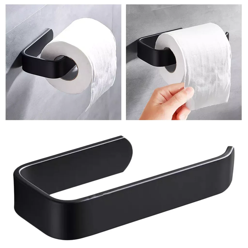 

Toilet Paper Holder Tissue Rack Wall Mounted Bathroom Kitchen Roll Holder Paper Tissue Rack Hook Modern Black Hanger