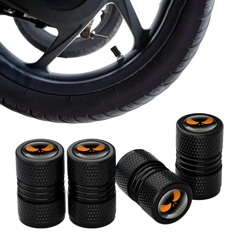 

4pcs Skull Pattern Tire Valve Caps Decor Car Motorcycle Bike Aluminum Alloy Dustproof Cover Wheel Tyre Stem Valve Cap