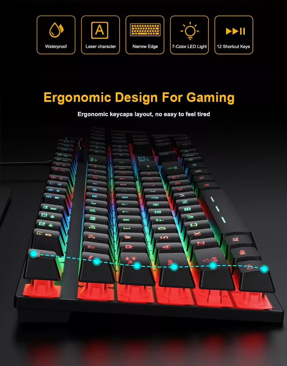 

2023 RGB Gaming keyboard Gamer keyboard and Mouse With Backlight USB 104 keycaps Wired Ergonomic Russian Keyboard For PC Laptop