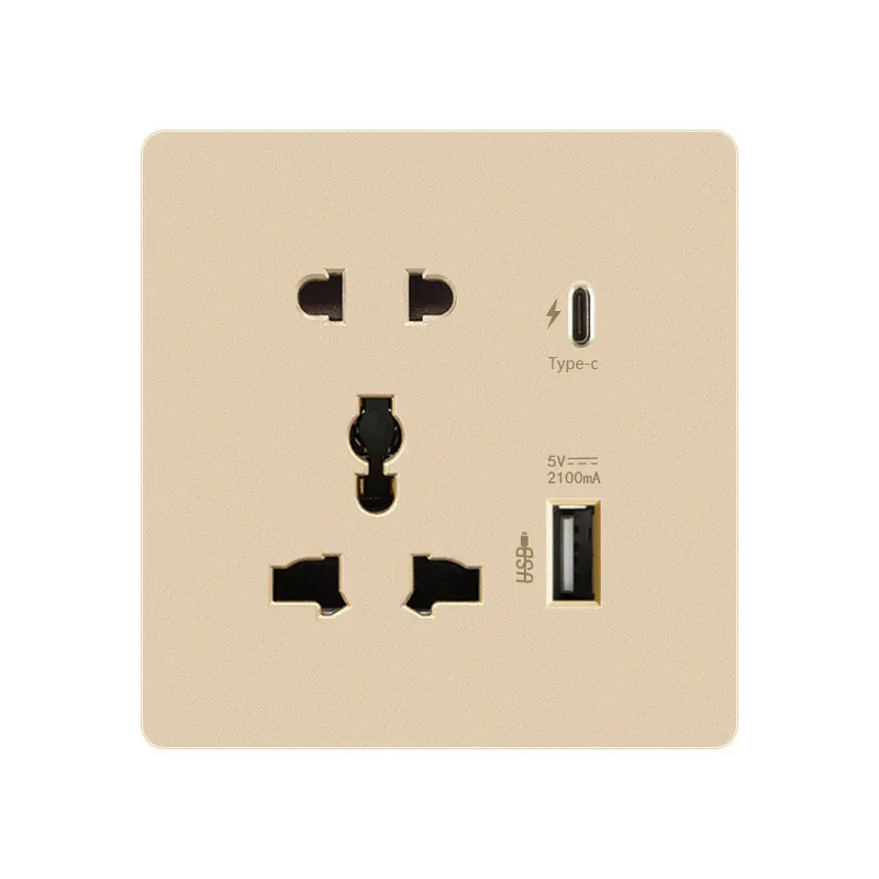 

86 Тип Настенный Встроенный USB 1A2C Многофункциональный Type-c 20 Вт Быстрая зарядка 5-контактная панель с двумя или тремя вилками Универсальная розетка из Великобритании
