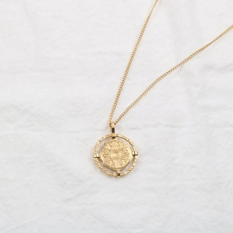 

European And American Ins Retro Sun God Coin Necklace Female Gold Coin Round Card Savi