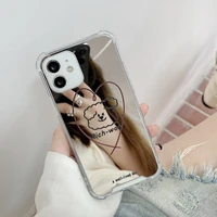 cute love heart poodle makeup mirror clear phone case for iphone 13 11 12 pro x xr xs max mini 7 8 plus shockproof cartoon cover