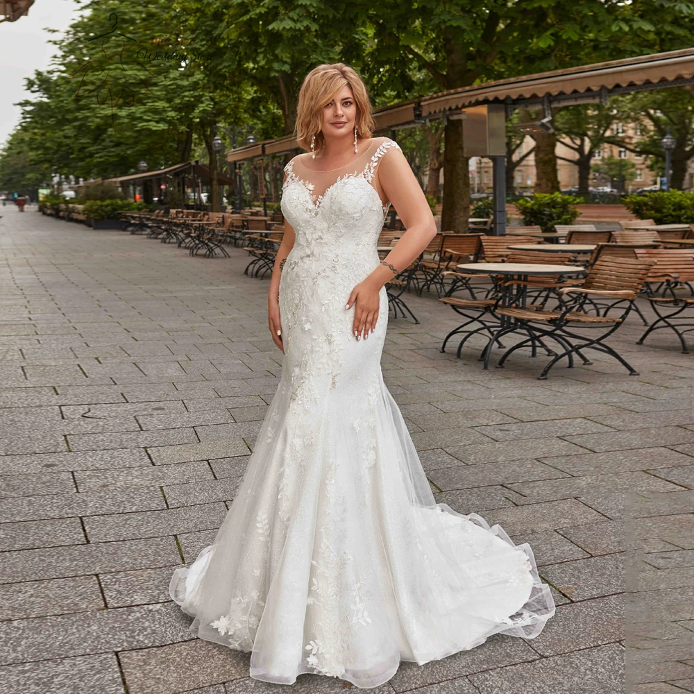 Изысканные свадебные платья-русалки платья невесты с круглым вырезом и