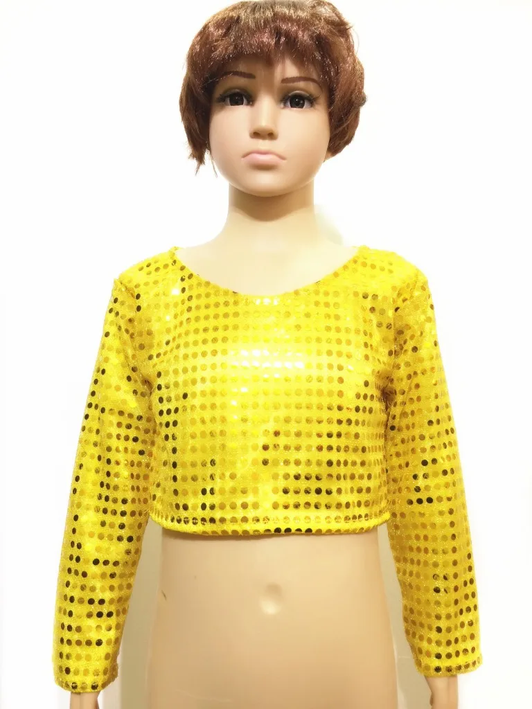 Блестящие кроп-топы с блестками футболки длинным рукавом школьная Женская