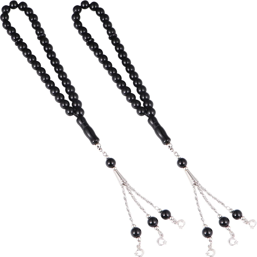 

2 Pcs Glass Decorations Rosary Beaded Bracelet Exquisite Beads Dainty Necklace Ornament Portable Muslim Prayer Hajj