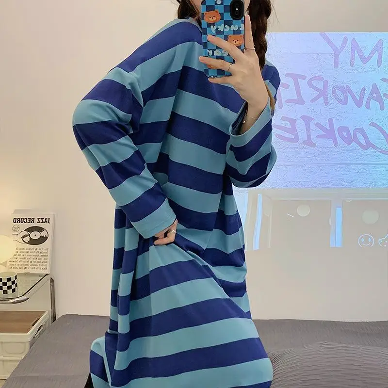 

Night Slip Nightgown O-neck Underwear Long Sleeves Sleep Dress Fashion Nightie 2023 Pajama Dress Female Sleepwear Long Sleeve