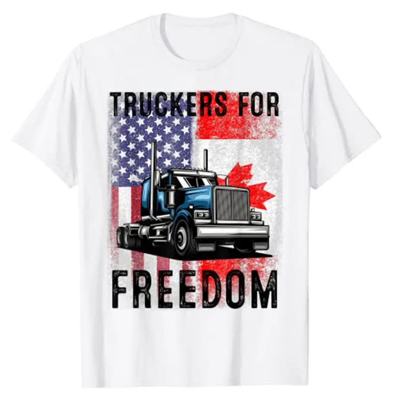 

American Flag Canada Flag Freedom Convoy 2022 TRUCKER Driver T-Shirt Customized Products Graphic Tee Shirts Tops