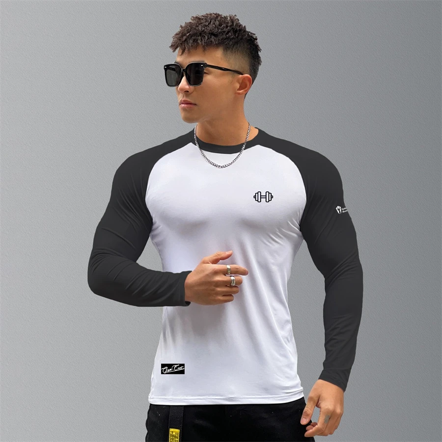 Купи Casual Long Sleeve T-shirt Men Fitness Patchwork Tee Shirt Male Gym Workout Tops Spring Autumn Running Sport Clothing за 779 рублей в магазине AliExpress