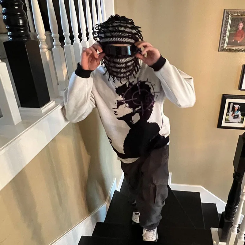 Мужской Свитер Y2k Зимние Пуловеры Вязаные Топы С Длинными Рукавами Корейский