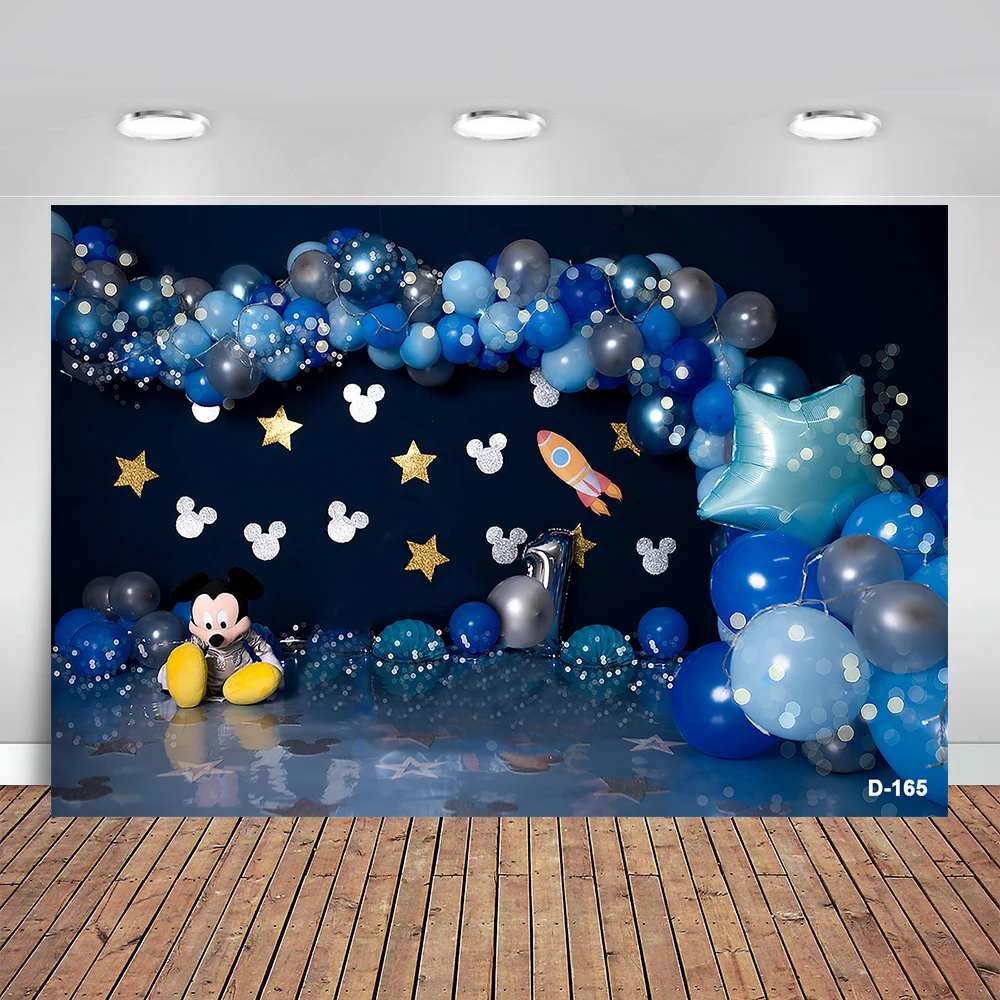

Disney Mickey Mouse Photography Backdrop Mickey 1st Birthday Background Kids Boys Blue Decoration for Baby Shower Party Supplies