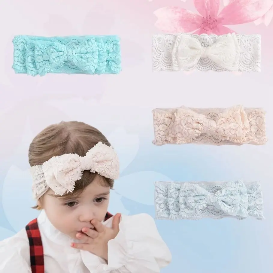

Lovely Double Bowknot Headband Baby Girl Lace Knit Headwear Solid Color Elastic Hair Band For Girls Newborn Hair Accessories