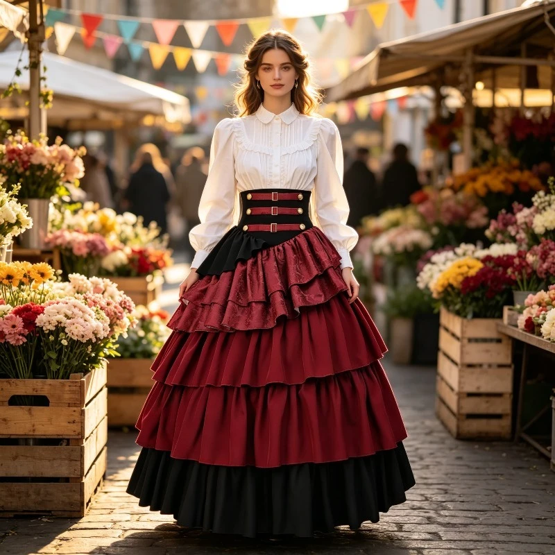 Фото Платье Victoria Retro с завышенной талией, асимметричное, с драпировкой, длинное, женское, в стиле темной готики, для ролевых игр и выступлений №3