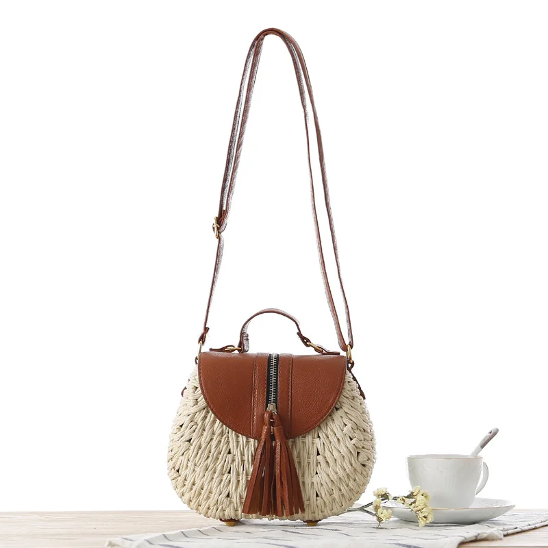 

Women's Woven Bag Paper Rope Handmade Woven Straw Bag Small Fresh Messenger Beach Holiday One-shoulder Bag Girls Accessories
