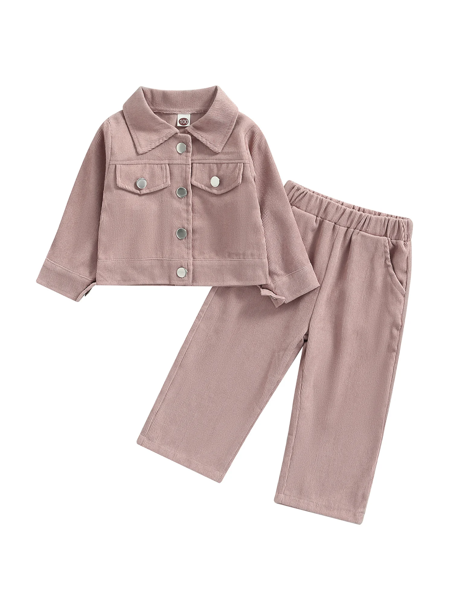 

Вельветовая куртка на пуговицах с длинным рукавом и штаны для маленьких девочек, осенний комплект одежды