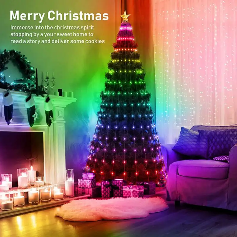 Christmas Tree Toppers Lights Multicolor Fairy LED Star String Waterproof Xmas APP Bluetooth Home Yard Holiday Decor DC5V