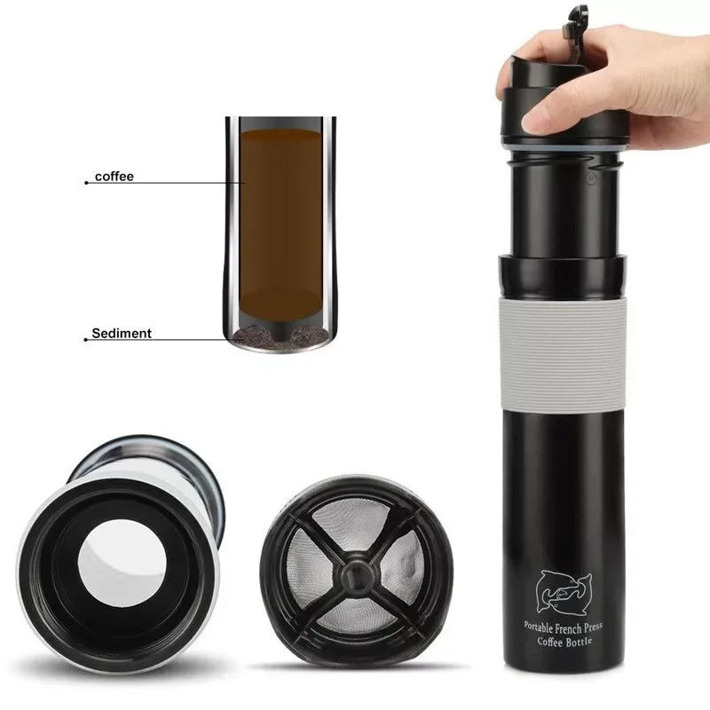 

2in1 Travel French Press Coffee Maker Portable Tumbler Coffee For Ground Coffee Tea Leaves Iced Coffee Cold Brew Tea Coffee Mug