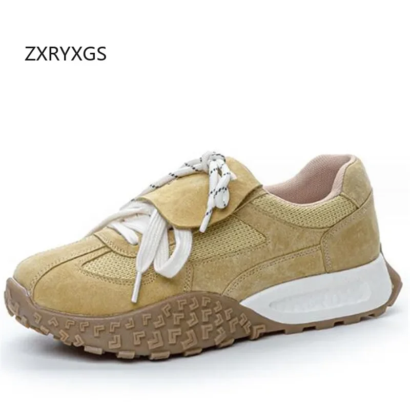 ZXRYXGS женские кроссовки из коровьей замши заклинающего цвета Ieisure 2024 дышащая